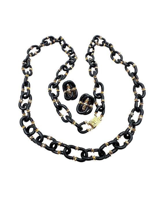 Archimede Seguso Jewelry - Vintage Archimede Seguso for Chanel Black Glass Long 40" Necklace Earrings Set